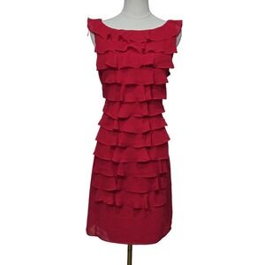 Adrianna Papell Dress Womens 14 Red Sleeveless Ruffle Layered Cocktail Party